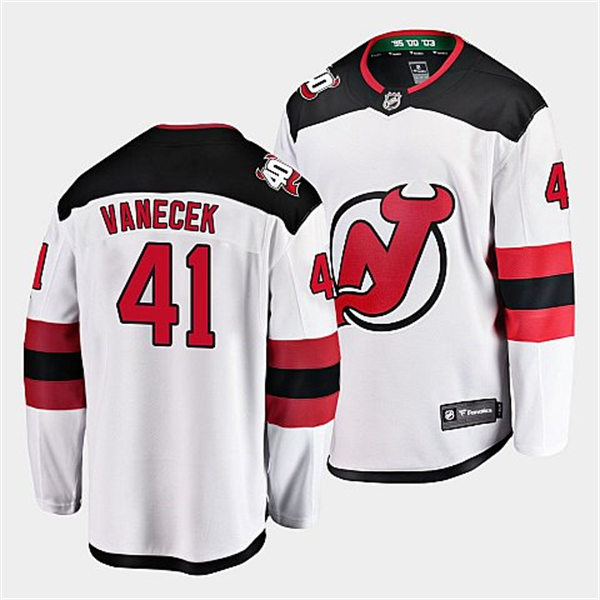 Mens New Jersey Devils #41 Vitek Vanecek Adidas White Away Player Jersey