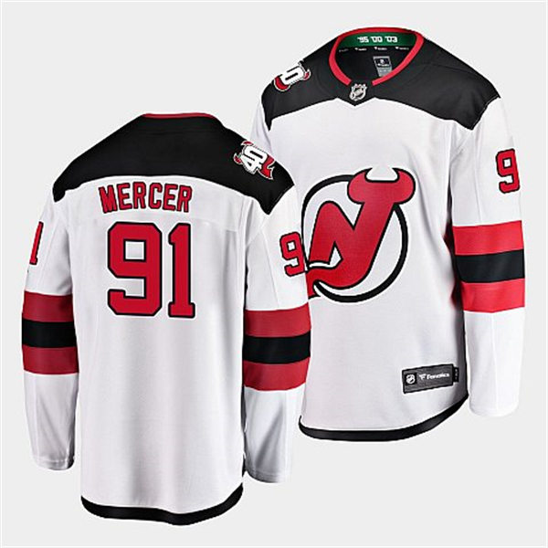 Mens New Jersey Devils #91 Dawson Mercer Adidas White Away Player Jersey
