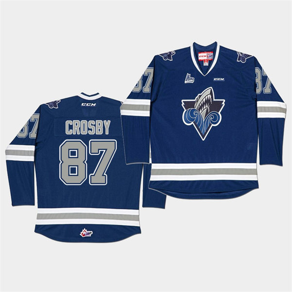 Mens Rimouski Oceanic #87 Sidney Crosby CCM Navy Home QMJHL Hockey Jersey