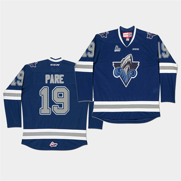 Mens Rimouski Oceanic #19 Cedric Pare CCM Navy Home QMJHL Hockey Jersey