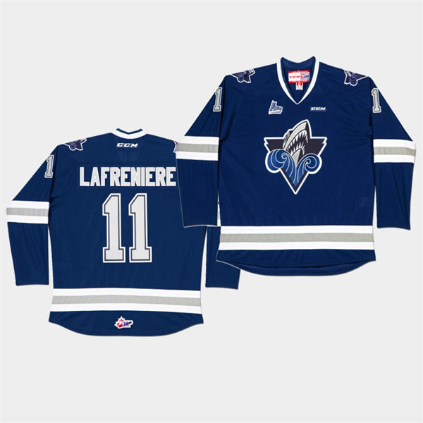 Mens Rimouski Oceanic #11 Alexis Lafreniere CCM Navy Home QMJHL Hockey Jersey