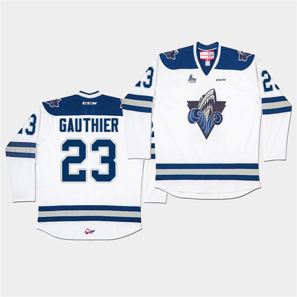 Mens Rimouski Oceanic #23 Frederik Gauthier CCM White Away QMJHL Hockey Jersey