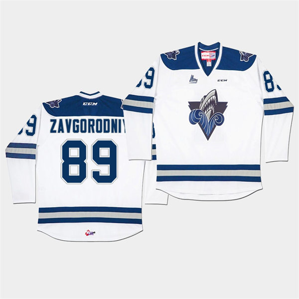 Mens Rimouski Oceanic #89 Dmitry Zavgorodniy CCM White Away QMJHL Hockey Jersey