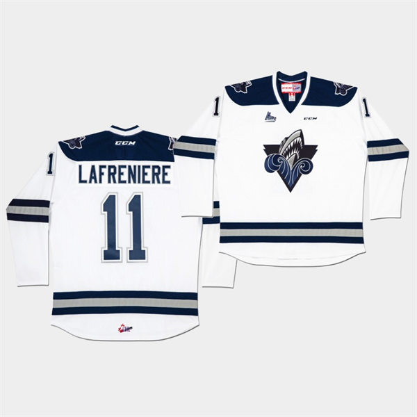 Mens Rimouski Oceanic #11 Alexis Lafreniere CCM White Away QMJHL Hockey Jersey