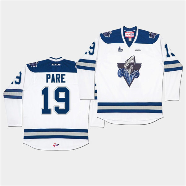 Mens Rimouski Oceanic #19 Cedric Pare CCM White Away QMJHL Hockey Jersey