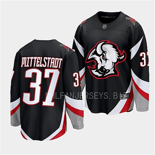 Mens Buffalo Sabres #37 Casey Mittelstadt Black alternate 2022-23 Goathead Jersey