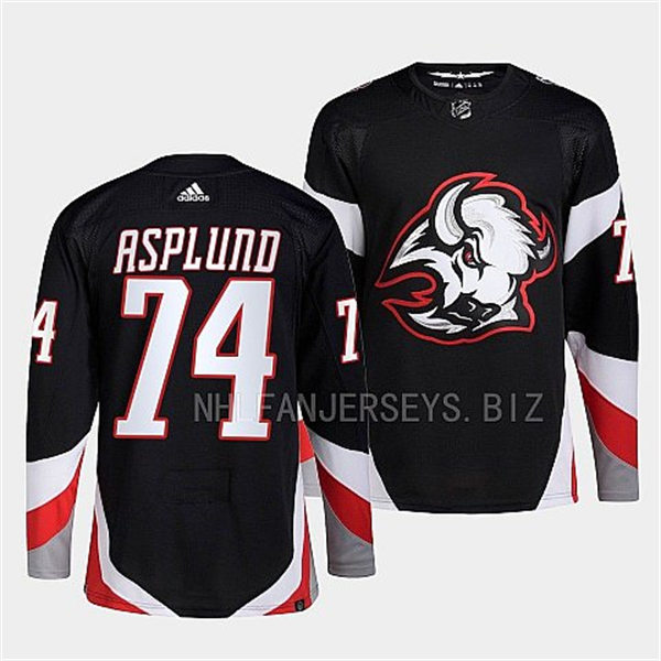 Men's Buffalo Sabres #74 Rasmus Asplund Black alternate 2022-23 Goathead Jersey
