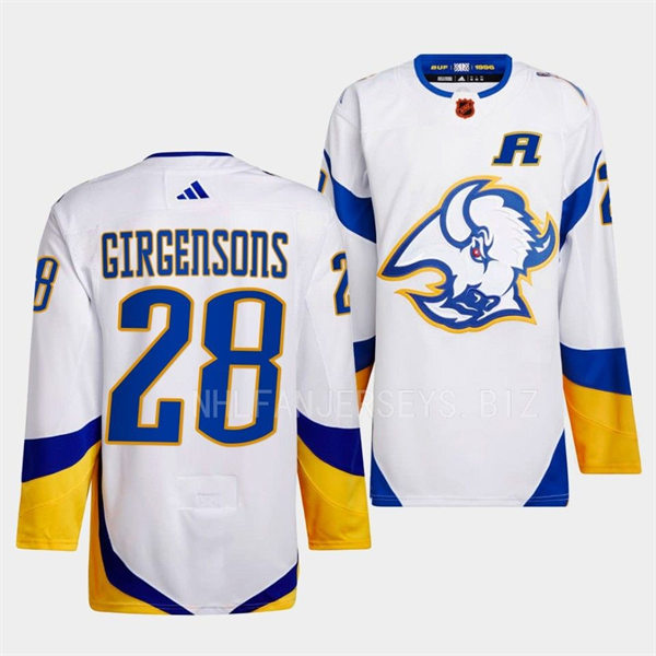 Men's Buffalo Sabres #28 Zemgus Girgensons White 2022 Reverse Retro Primegreen Jersey