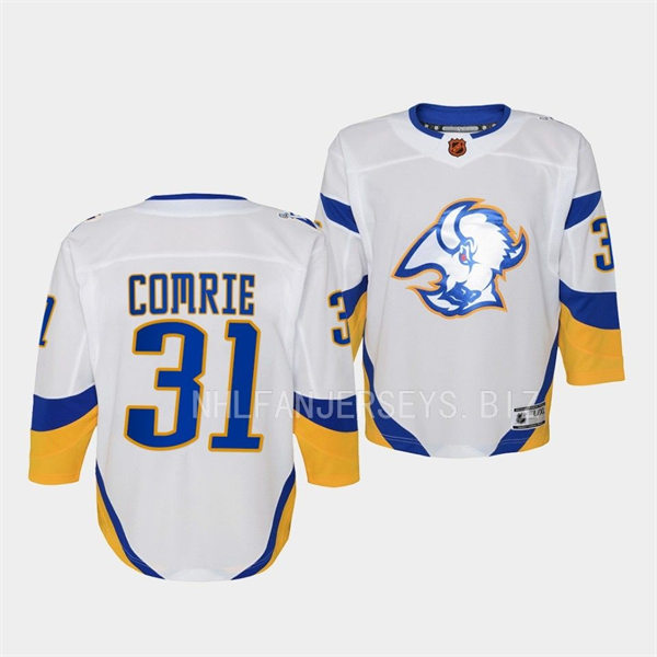 Youth Buffalo Sabres #31 Eric Comrie White 2022 Reverse Retro Jersey