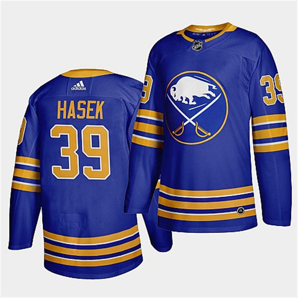 Men's Buffalo Sabres Retired Player #39 Dominik Hasek Adidas Home Royal Player Jersey