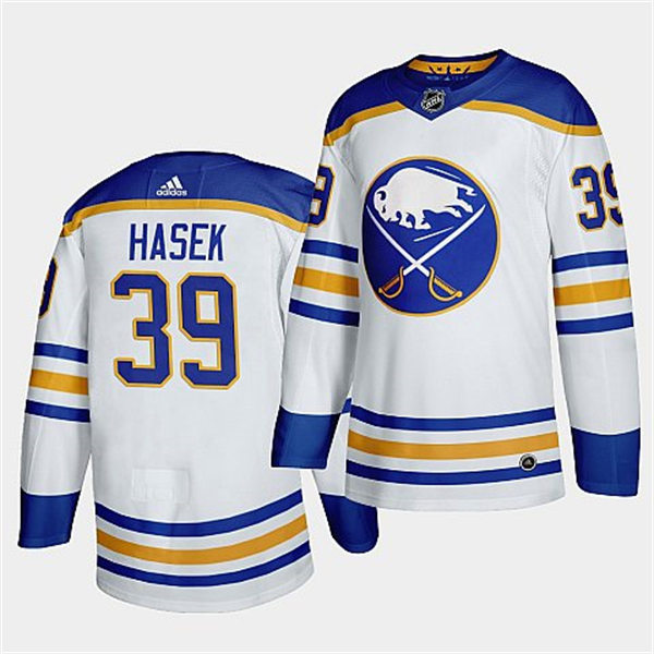 Men's Buffalo Sabres Retired Player #39 Dominik Hasek Adidas White Away Player Jersey