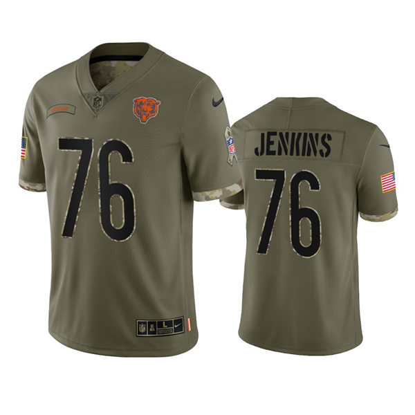 Mens Chicago Bears #76 Teven Jenkins Nike 2022 Salute To Service Limited Jersey - Olive
