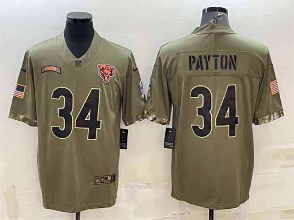 Mens Chicago Bears Retired Player #34 Walter Payton Nike 2022 Salute To Service Limited Jersey - Olive
