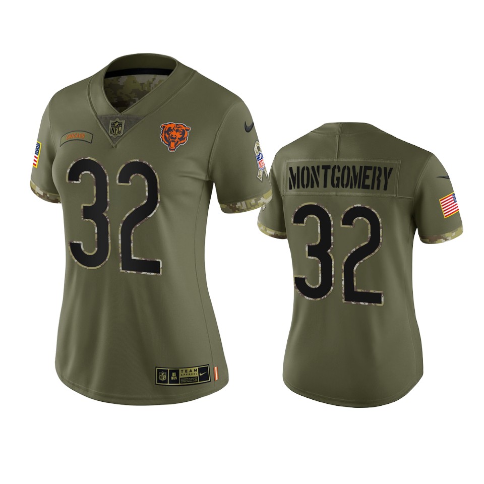 Women's Chicago Bears #32 David Montgomery Olive 2022 Salute To Service Limited Jersey