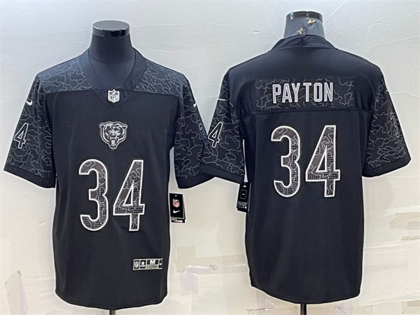 Mens Chicago Bears Retired Player #34 Walter Payton Black Rflctv Limited Jersey
