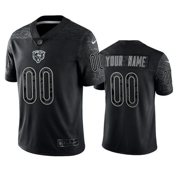 Mens Chicago Bears Custom Black Reflective Limited Jersey