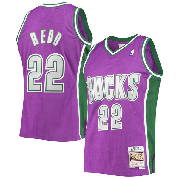 Mens Milwaukee Bucks #22 Michael Redd Purple Mitchell & Ness 2001-02 Hardwood Classics Swingman Jersey