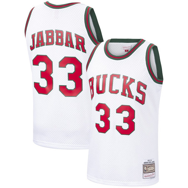 Mens Milwaukee Bucks #33 Kareem Abdul-Jabbar Mitchell & Ness 1971-72 Hardwood Classics Swingman Jersey - White