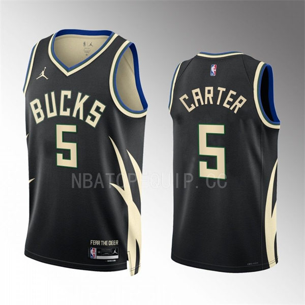 Mens Milwaukee Bucks #5 Jevon Carter 2022-23 Black Statement Edition Swingman Jersey