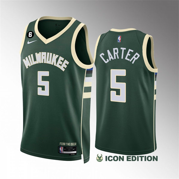 Mens Milwaukee Bucks #5 Jevon Carter Nike 2022-23 Hunter Green Icon Edition Jersey