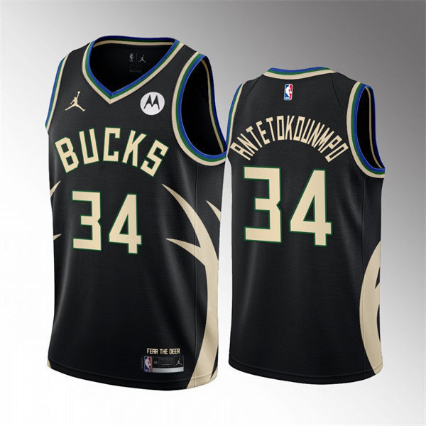 Mens Milwaukee Bucks #34 Giannis Antetokounmpo 2022-23 Black Statement Edition Swingman Jersey