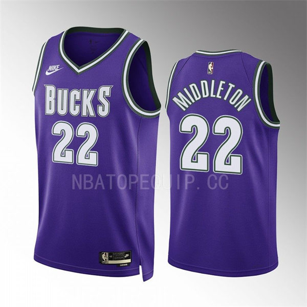 Mens Milwaukee Bucks #22 Khris Middleton Nike Purple 2022-23 Classic Edition Swingman Jersey