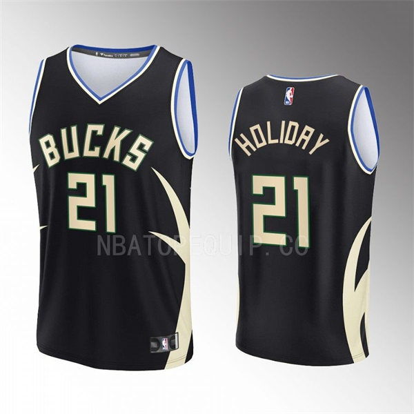 Mens Milwaukee Bucks #21 Jrue Holiday 2022-23 Black Statement Edition Swingman Jersey