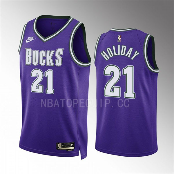 Mens Milwaukee Bucks #21 Jrue Holiday Nike Purple 2022-23 Classic Edition Swingman Jersey