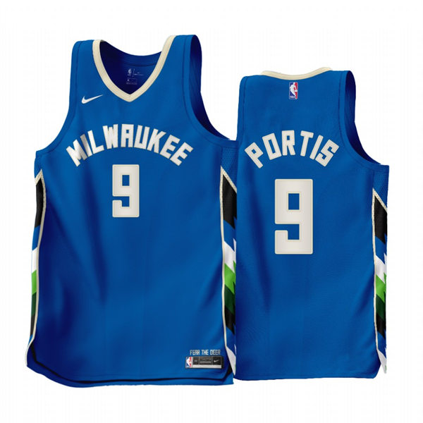 Mens Milwaukee Bucks #9 Bobby Portis Blue 2022-23 City Edition Jersey