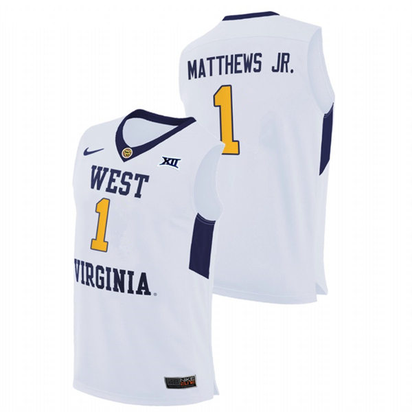 Mens Youth West Virginia Mountaineers #1 Emmitt Matthews Jr. Nike 2018 White College Basketball Jersey