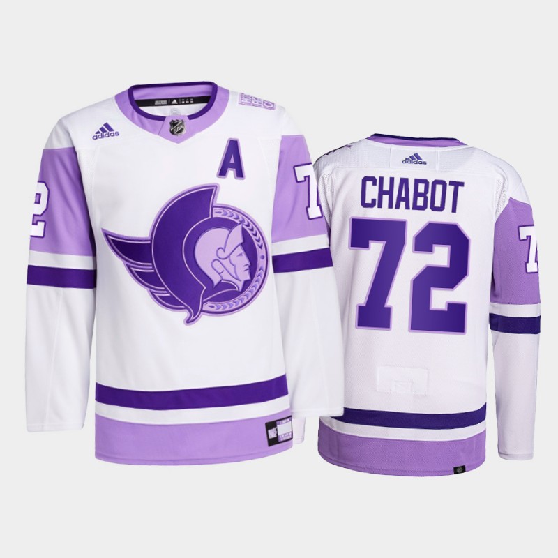 Men's Ottawa Senators #72 Thomas Chabot 2021 White Primegreen Hockey Fights Cancer Jersey
