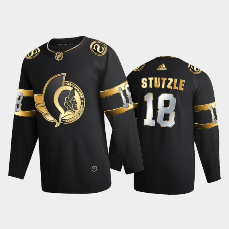 Men's Ottawa Senators #18 Tim Stutzle Adidas Black Golden Limited Edition Jersey