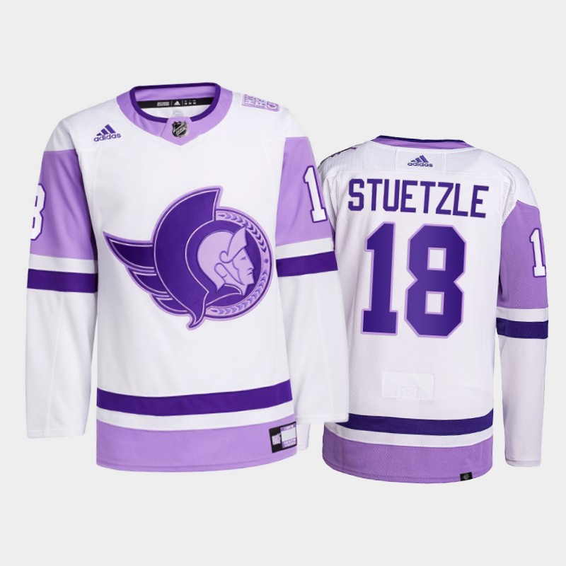 Men's Ottawa Senators #18 Tim Stutzle 2021 White Primegreen Hockey Fights Cancer Jersey