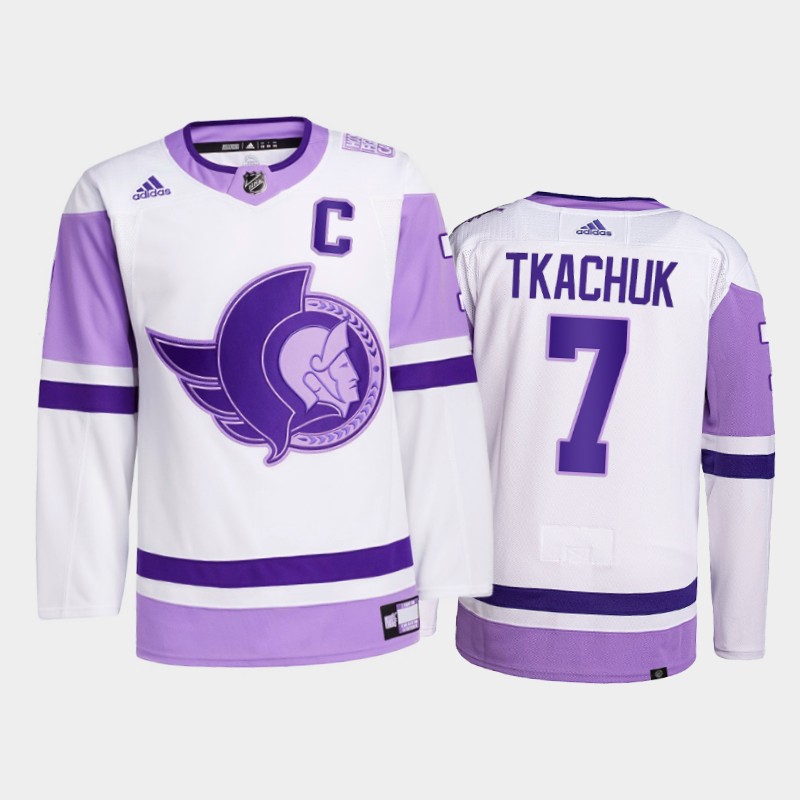 Men's Ottawa Senators #7 Brady Tkachuk 2021 White Primegreen Hockey Fights Cancer Jersey