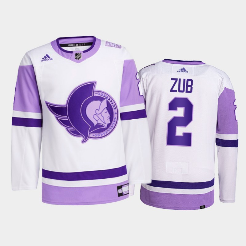 Men's Ottawa Senators #2 Artyom Zub 2021 White Primegreen Hockey Fights Cancer Jersey