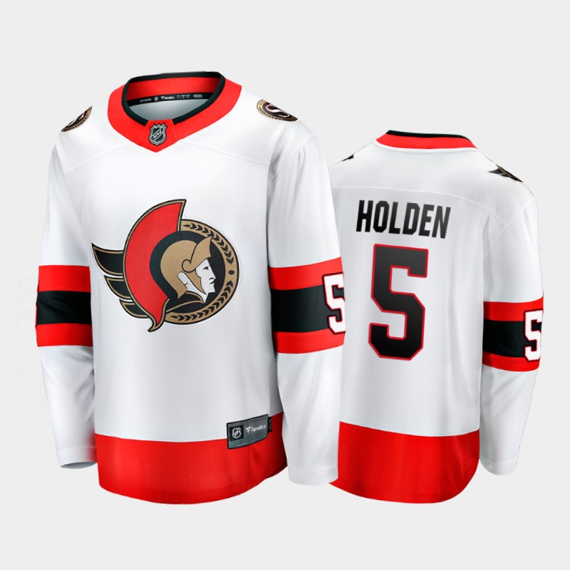 Men's Ottawa Senators #5 Nick Holden Adidas 2020-21 White Red Away Player Jersey