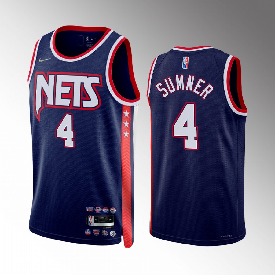 Mens Brooklyn Nets #4 Edmond Sumner Diamond Nike Navy NBA 75TH 2021-22 City Edition Jersey