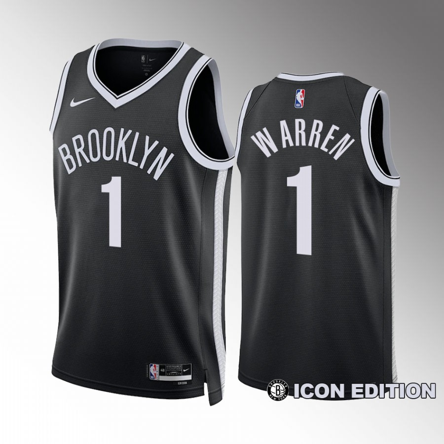 Mens Brooklyn Nets #1 T.J. Warren Nike Black Icon Edition Player Jersey