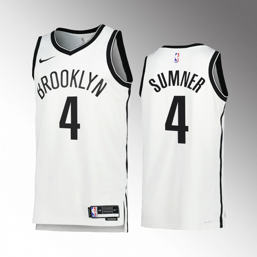 Mens Brooklyn Nets #4 Edmond Sumner Nike White Association Edition Player Jersey
