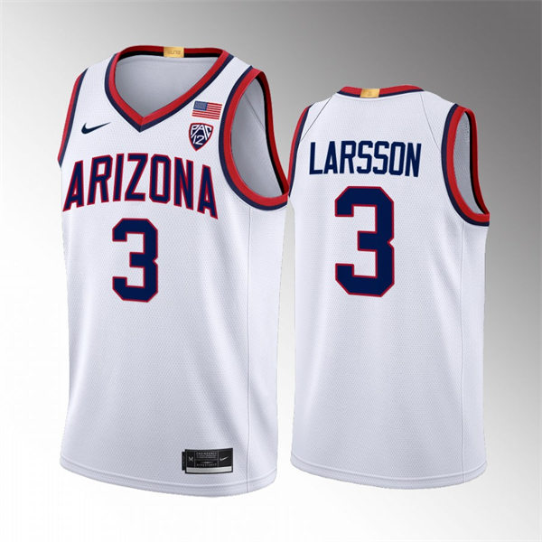 Mens Youth Arizona Wildcats #3 Pelle Larsson Nike White 2022-23 College Basketball GameJersey
