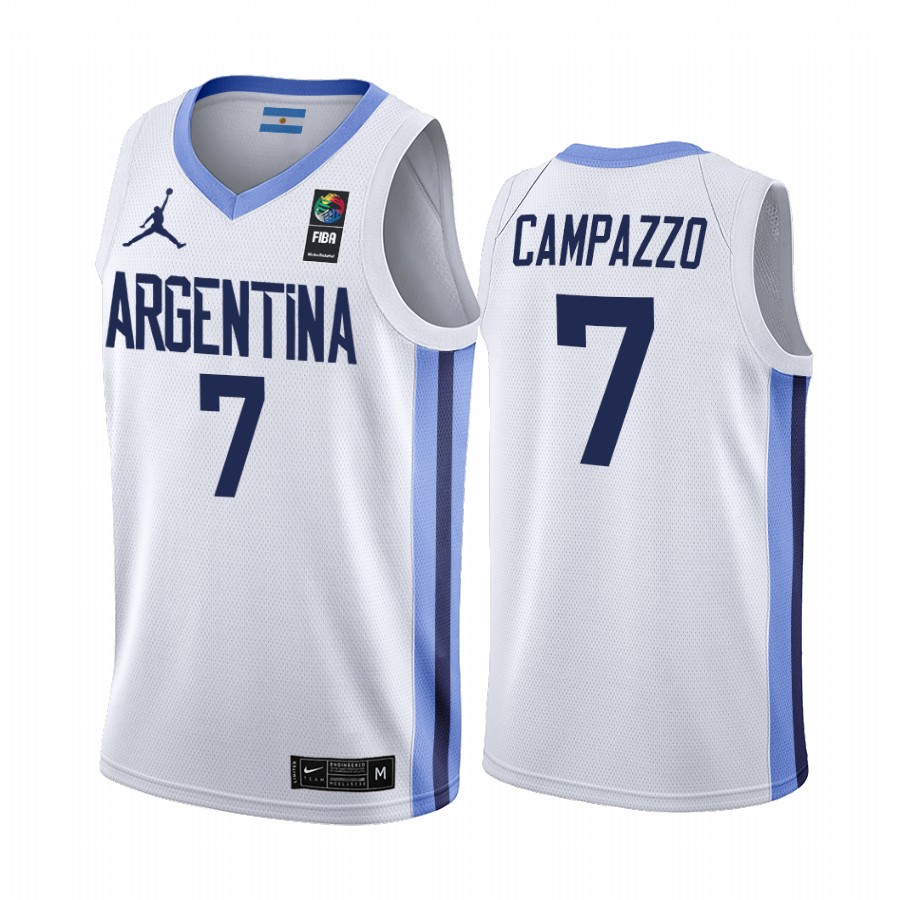 Mens Argentina Basketball Team #7 Facundo Campazzo 2019 FIBA Basketball World Cup Jersey