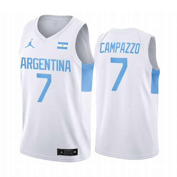 Mens Argentina Basketball Team #7 Facundo Campazzo White 2021 Olympic Home Jersey