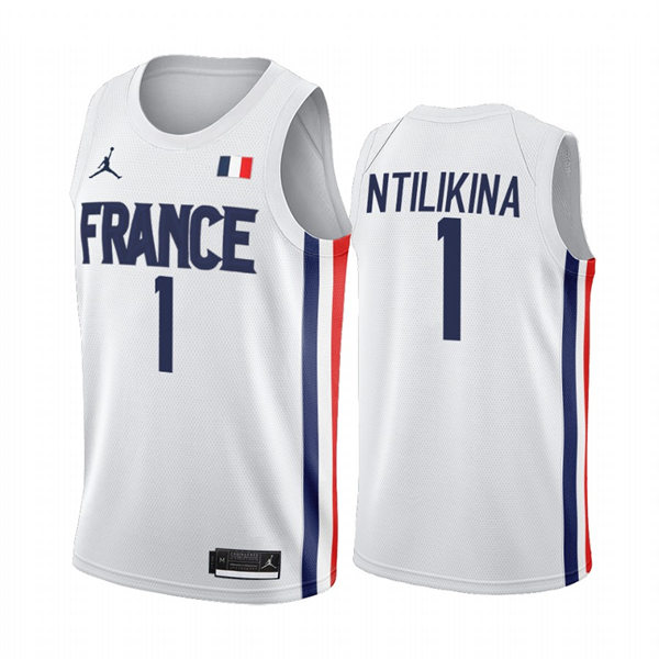 Mens Youth 2021 Tokyo Olymipcs France Basketball #1 Frank Ntilikina White Jersey