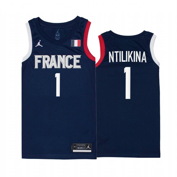 Mens Youth 2021 Tokyo Olymipcs France Basketball #1 Frank Ntilikina Navy Jersey