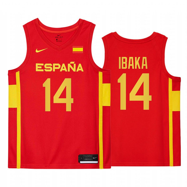 Mens Youth Spain Basketball #14 Serge Ibaka Red 2021 Tokyo Olymipcs Jersey