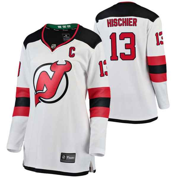 Womens New Jersey Devils #13 Nico Hischier Stitched Adidas Away White Jersey