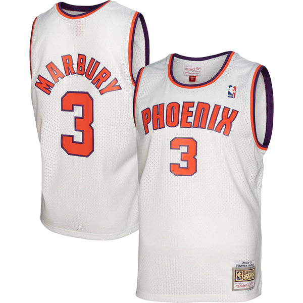 Mens Phoenix Suns #3 Stephon Marbury White Mitchell & Ness 2002-03 Hardwood Classics Swingman Jersey