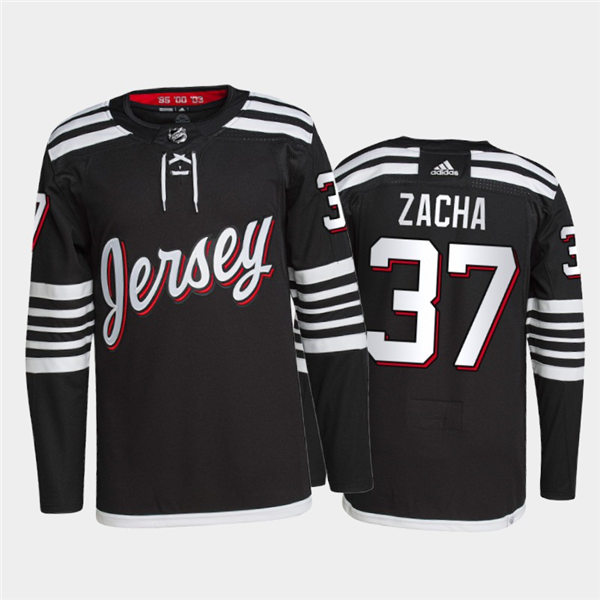 Mens New Jersey Devils #37 Pavel Zacha Adidas Black Alternate Premier Player Jersey