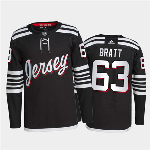 Mens New Jersey Devils #63 Jesper Bratt Adidas Black Alternate Premier Player Jersey