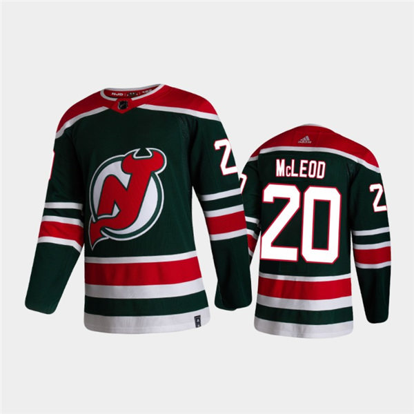 Mens New Jersey Devils #20 Michael McLeod Adidas Green 2021 Reverse Retro Jersey